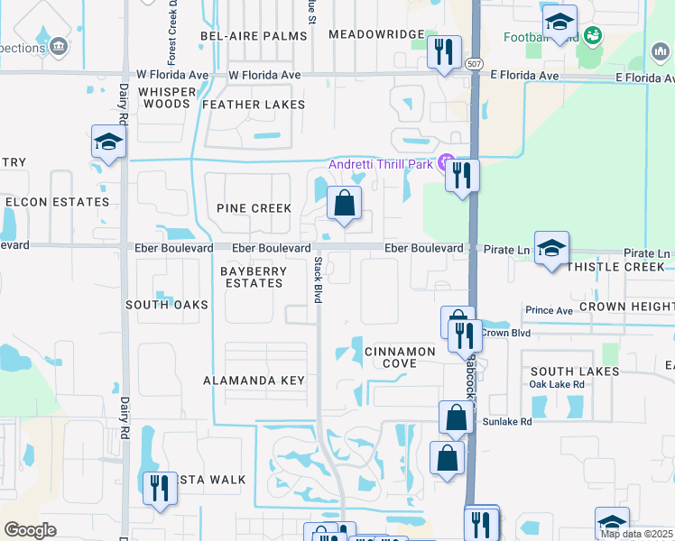 map of restaurants, bars, coffee shops, grocery stores, and more near 4001 Stack Boulevard in Melbourne