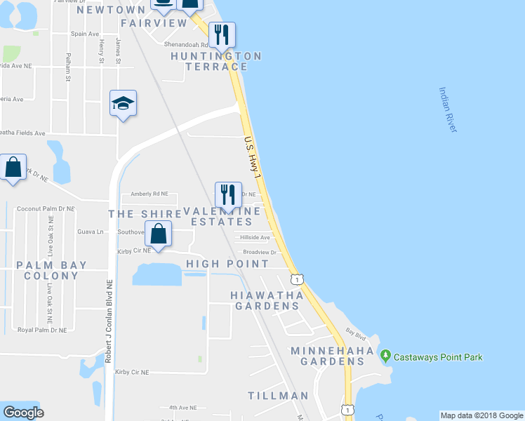 map of restaurants, bars, coffee shops, grocery stores, and more near 3640 Dixie Highway Northeast in Palm Bay