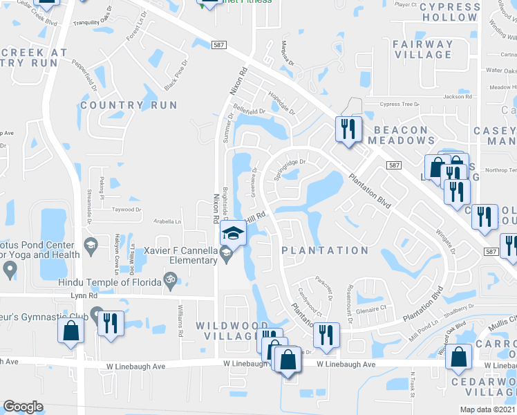 map of restaurants, bars, coffee shops, grocery stores, and more near 10913 Greenaire Drive in Tampa