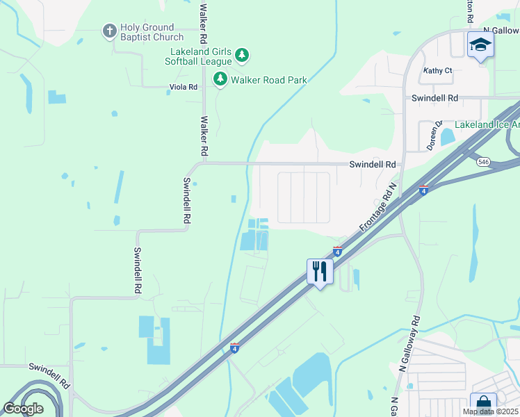 map of restaurants, bars, coffee shops, grocery stores, and more near 607 Pineville Lane in Lakeland