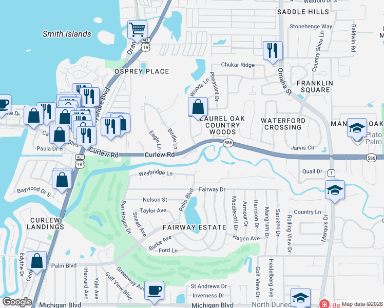map of restaurants, bars, coffee shops, grocery stores, and more near 1359 Curlew Road in Dunedin