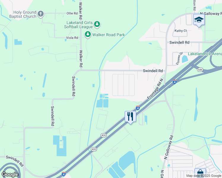 map of restaurants, bars, coffee shops, grocery stores, and more near 646 Ponderosa Drive West in Lakeland
