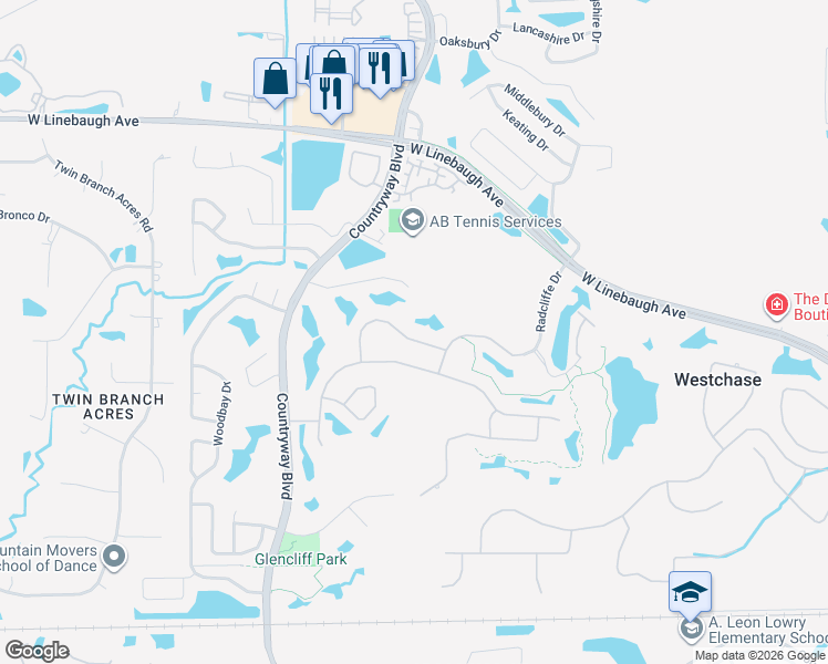map of restaurants, bars, coffee shops, grocery stores, and more near 12009 Brewster Drive in Tampa