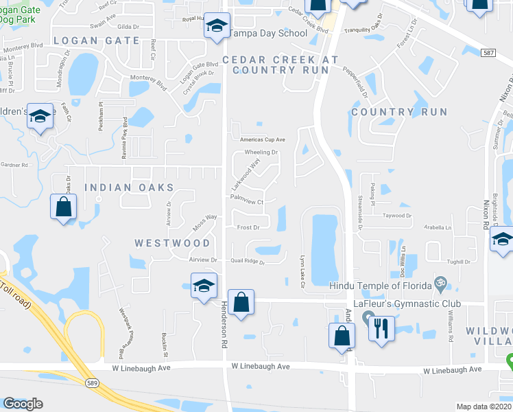 map of restaurants, bars, coffee shops, grocery stores, and more near 6214 Palmview Court in Tampa