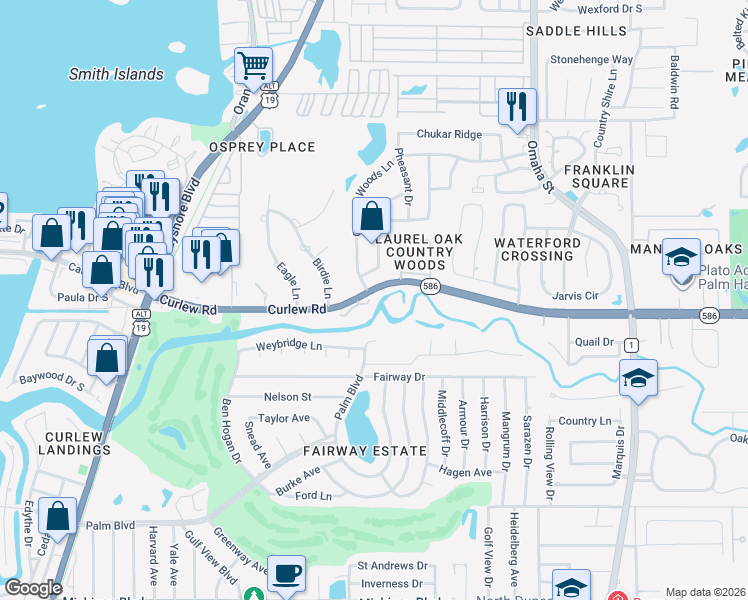 map of restaurants, bars, coffee shops, grocery stores, and more near 1360 Sago Court in Dunedin