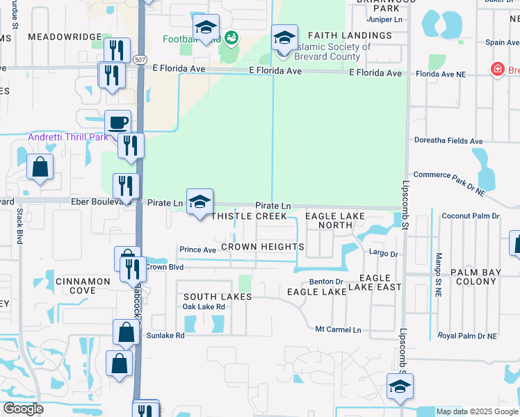 map of restaurants, bars, coffee shops, grocery stores, and more near 4005 Knight Avenue in Melbourne