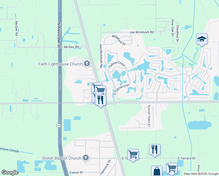 map of restaurants, bars, coffee shops, grocery stores, and more near 485 Chickadee Court in Plant City