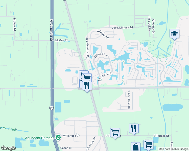 map of restaurants, bars, coffee shops, grocery stores, and more near 521 Chickadee Court in Plant City