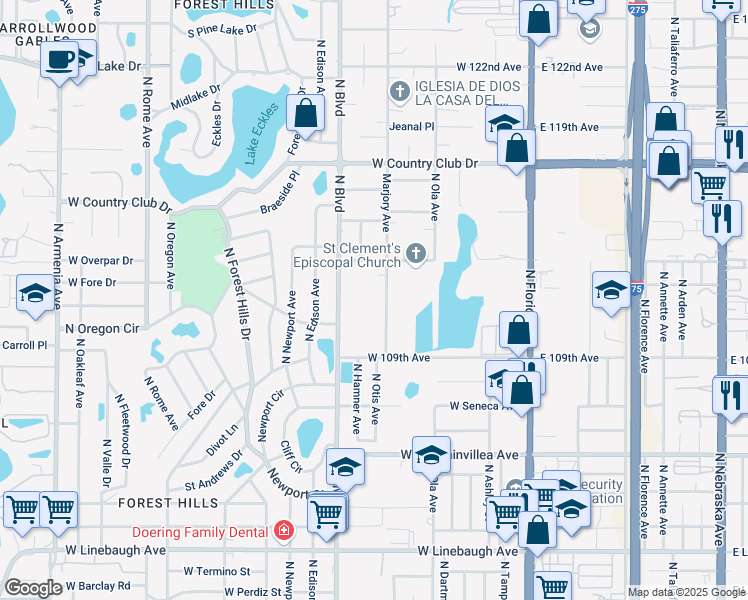 map of restaurants, bars, coffee shops, grocery stores, and more near 10937 Marjory Avenue in Tampa