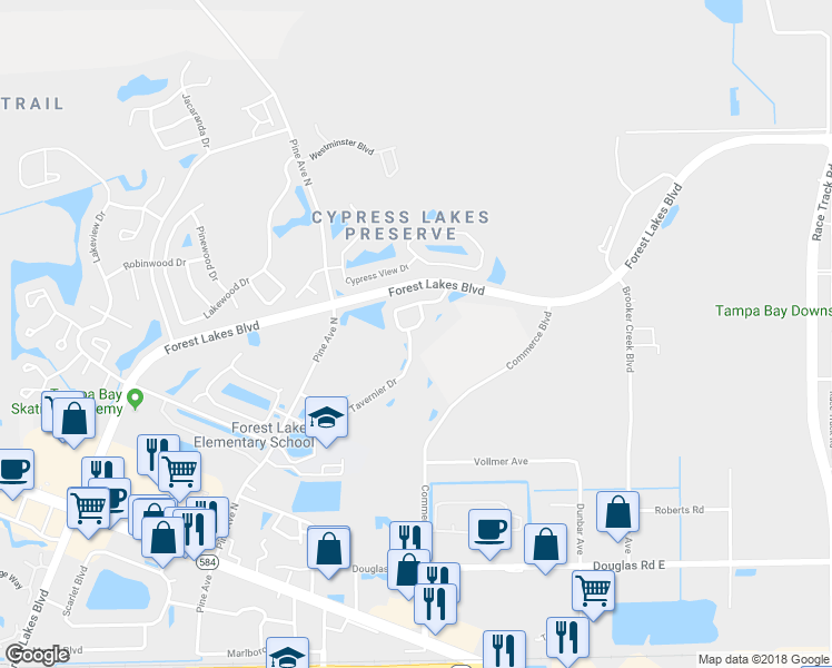 map of restaurants, bars, coffee shops, grocery stores, and more near 362 Tavernier Circle in Oldsmar