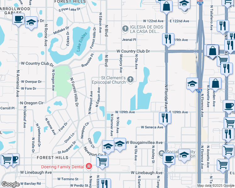 map of restaurants, bars, coffee shops, grocery stores, and more near 10937 Marjory Avenue in Tampa