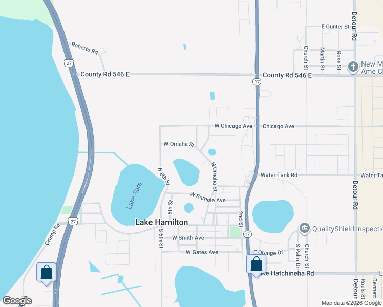 map of restaurants, bars, coffee shops, grocery stores, and more near 444 North Omaha Street in Lake Hamilton