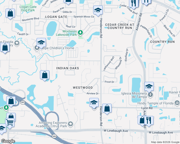 map of restaurants, bars, coffee shops, grocery stores, and more near 10927 Airview Drive in Tampa