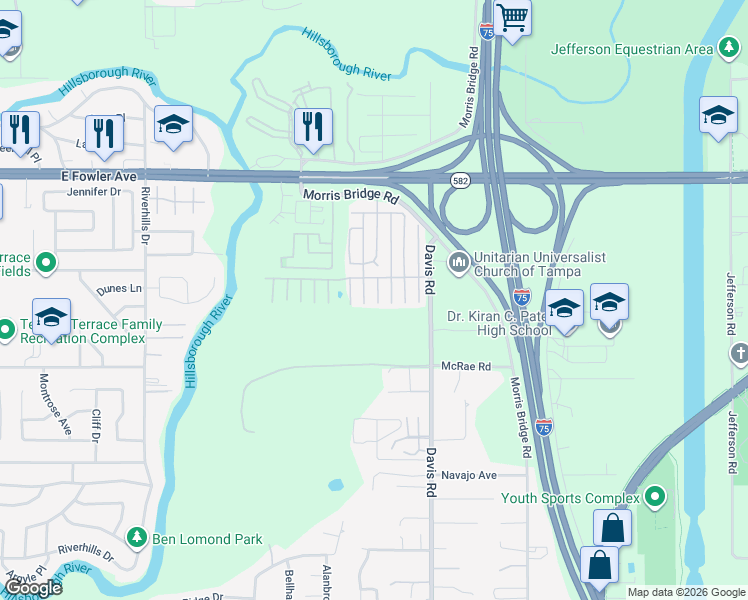 map of restaurants, bars, coffee shops, grocery stores, and more near 11403 Viscaya Road in Tampa