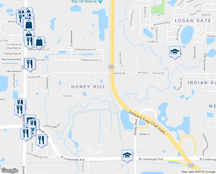 map of restaurants, bars, coffee shops, grocery stores, and more near 8010 Gardner Road in Tampa