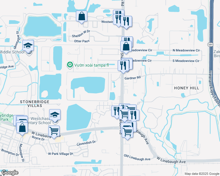 map of restaurants, bars, coffee shops, grocery stores, and more near 11012 Blaine Top Place in Tampa