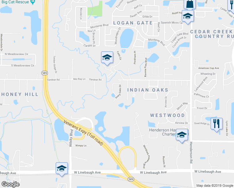 map of restaurants, bars, coffee shops, grocery stores, and more near 11212 Avery Oaks Drive in Tampa