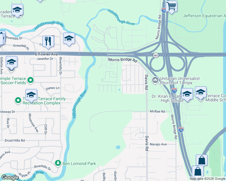 map of restaurants, bars, coffee shops, grocery stores, and more near 11409 Wayne Way in Tampa