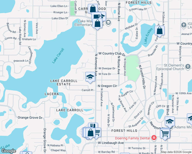map of restaurants, bars, coffee shops, grocery stores, and more near 11098 North Armenia Avenue in Tampa