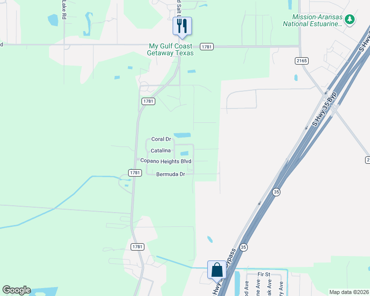 map of restaurants, bars, coffee shops, grocery stores, and more near 213 Catalina in Rockport