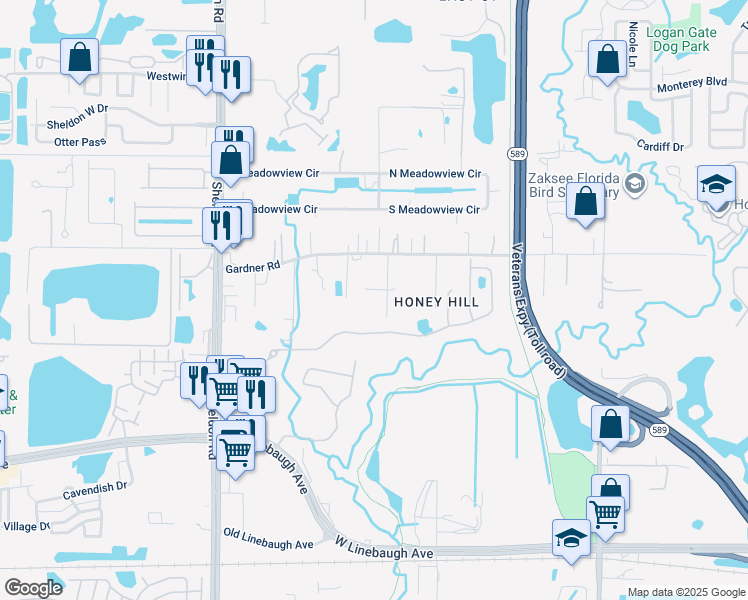 map of restaurants, bars, coffee shops, grocery stores, and more near 11014 Sean Road in Tampa