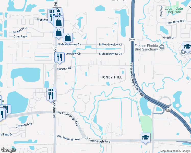 map of restaurants, bars, coffee shops, grocery stores, and more near 11014 Sean Road in Tampa