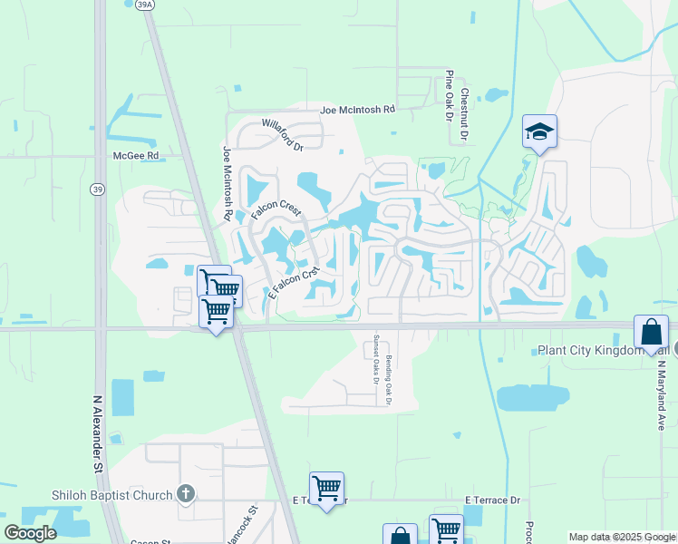 map of restaurants, bars, coffee shops, grocery stores, and more near 53 Quail Run in Plant City