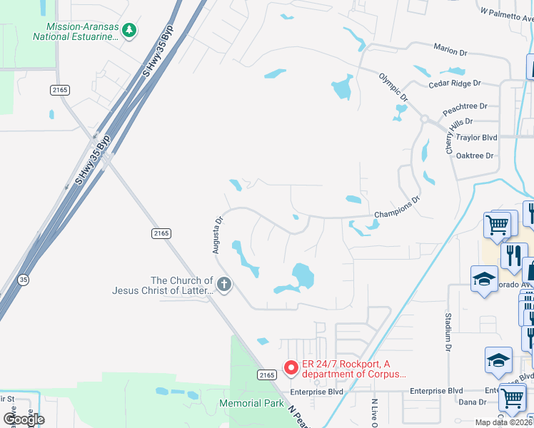 map of restaurants, bars, coffee shops, grocery stores, and more near 421 Augusta Dr in Rockport