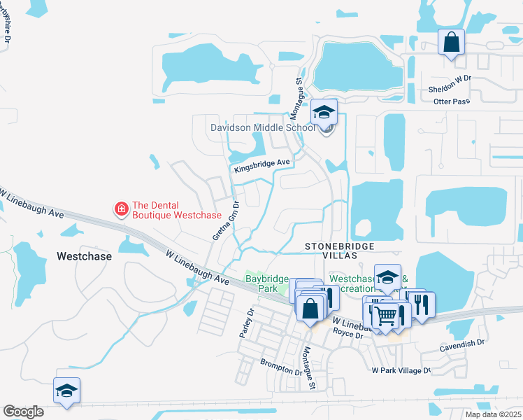 map of restaurants, bars, coffee shops, grocery stores, and more near 10338 Abbotsford Drive in Tampa