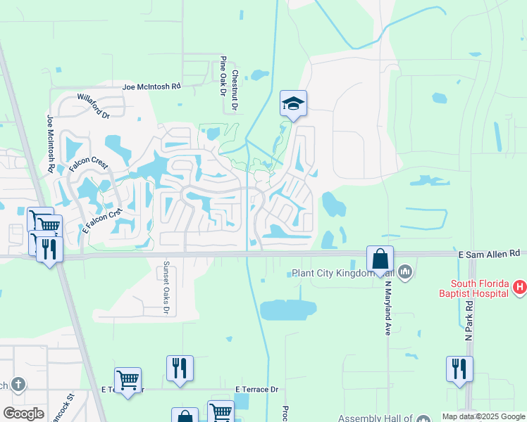 map of restaurants, bars, coffee shops, grocery stores, and more near 113 Country Lane in Plant City