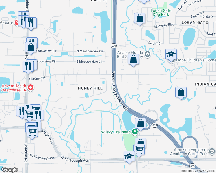 map of restaurants, bars, coffee shops, grocery stores, and more near 8010 Gardner Road in Tampa