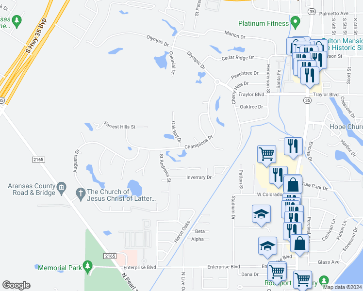 map of restaurants, bars, coffee shops, grocery stores, and more near 210 Oak Bay Street in Rockport