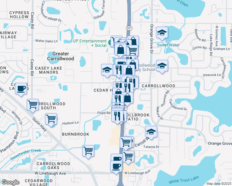 map of restaurants, bars, coffee shops, grocery stores, and more near 11018 North Dale Mabry Highway in Tampa