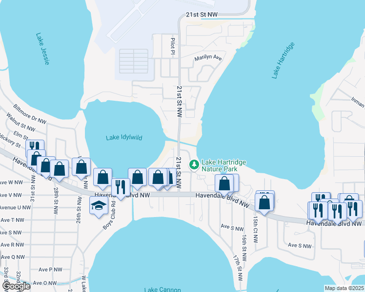 map of restaurants, bars, coffee shops, grocery stores, and more near 2236 20th Street Northwest in Winter Haven