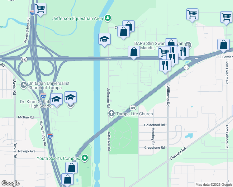 map of restaurants, bars, coffee shops, grocery stores, and more near 9266 Watolla Drive in Thonotosassa