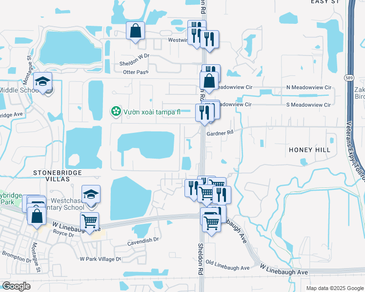 map of restaurants, bars, coffee shops, grocery stores, and more near 11021 Blaine Top Place in Tampa