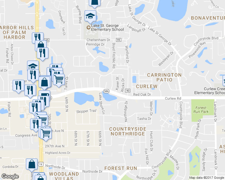 map of restaurants, bars, coffee shops, grocery stores, and more near 720 Barbara Street in Palm Harbor