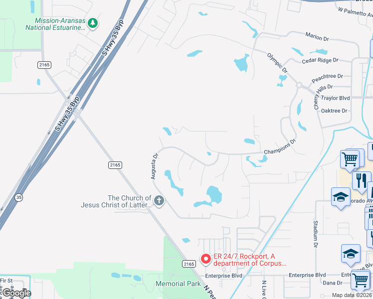 map of restaurants, bars, coffee shops, grocery stores, and more near 421 Augusta Drive in Rockport