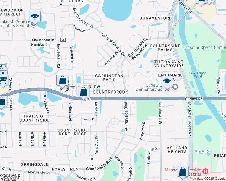 map of restaurants, bars, coffee shops, grocery stores, and more near 2846 Countrybrook Drive in Palm Harbor