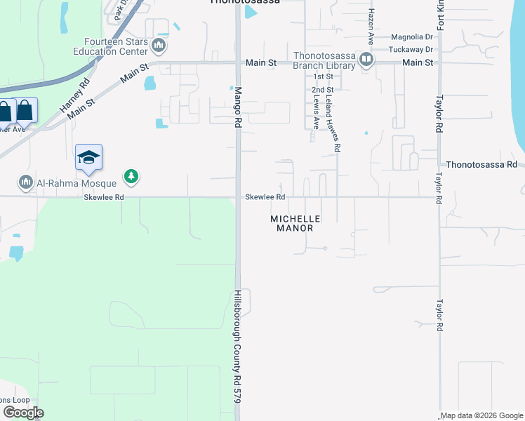 map of restaurants, bars, coffee shops, grocery stores, and more near 10545 Skewlee Road in Thonotosassa