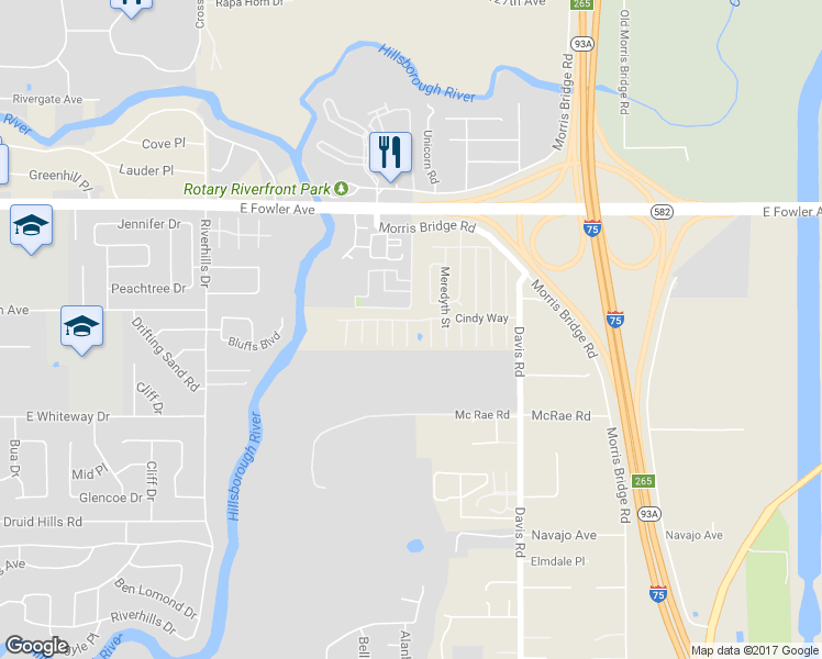 map of restaurants, bars, coffee shops, grocery stores, and more near 8415 E Fowler Ave in Tampa