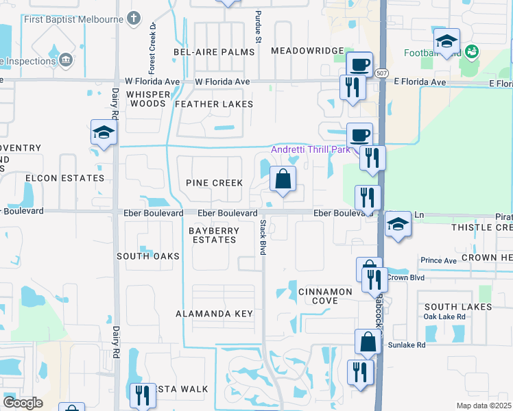 map of restaurants, bars, coffee shops, grocery stores, and more near 3897 Veranda Court in Melbourne