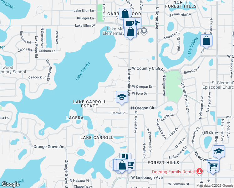 map of restaurants, bars, coffee shops, grocery stores, and more near 2203 Shadehill Ct in Tampa