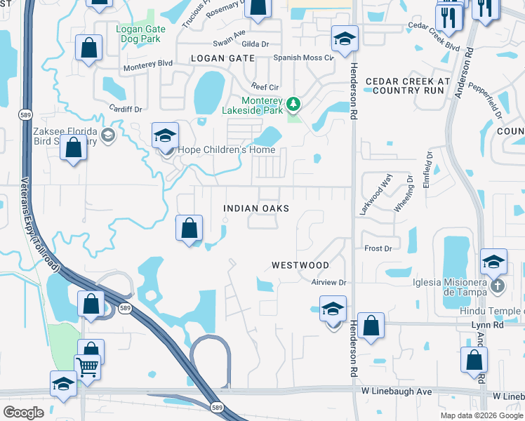 map of restaurants, bars, coffee shops, grocery stores, and more near 6809 Silver Branch Court in Tampa