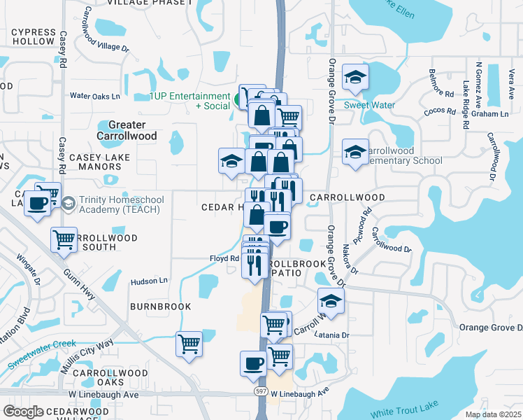 map of restaurants, bars, coffee shops, grocery stores, and more near 11014 North Dale Mabry Highway in Tampa