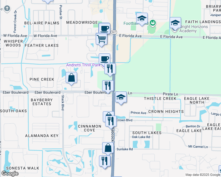 map of restaurants, bars, coffee shops, grocery stores, and more near 105 Turpial Way in Melbourne