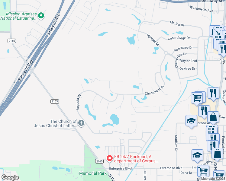 map of restaurants, bars, coffee shops, grocery stores, and more near 417 Champions Drive in Rockport