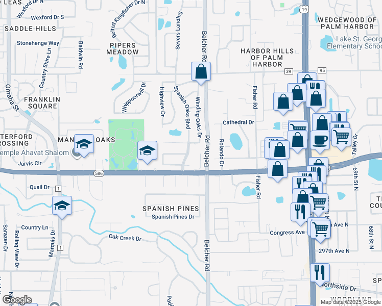 map of restaurants, bars, coffee shops, grocery stores, and more near 1122 Spanish Oaks Boulevard in Palm Harbor