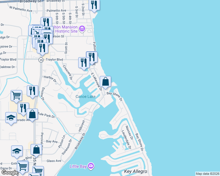 map of restaurants, bars, coffee shops, grocery stores, and more near 630 Fulton Beach Road in Rockport