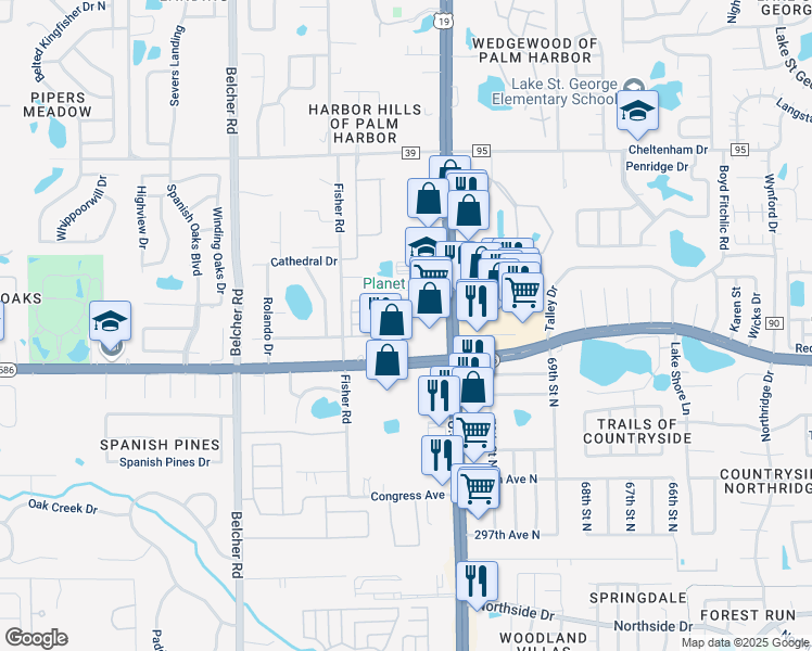 map of restaurants, bars, coffee shops, grocery stores, and more near 30522 U.S. 19 in Palm Harbor